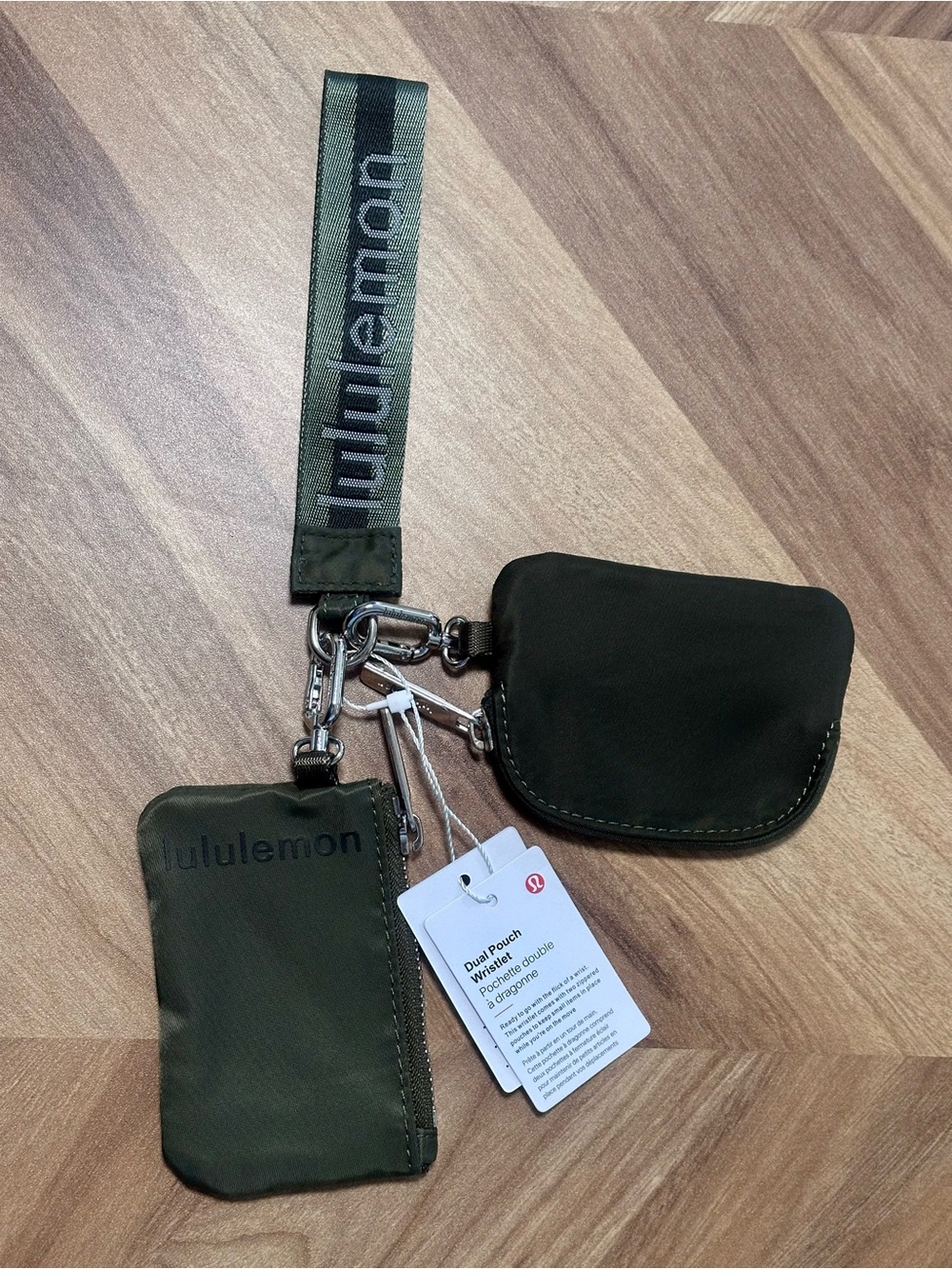 Lululemon NWT Dual Pouch Wristlet olive green